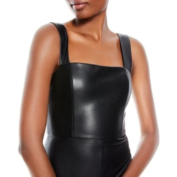 Alice + Olivia Avelina Black Vegan Leather Wide Leg Jumpsuit Size 2 - Picture 6 of 8